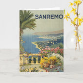 テラスからサンレモのヴィンテージ旅行ポスター カード (黄色い花)