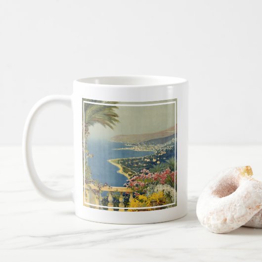 テラスからサンレモのヴィンテージ旅行ポスター コーヒーマグカップ (ドーナツ)