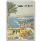 テラスからサンレモのヴィンテージ旅行ポスター シール (正面)