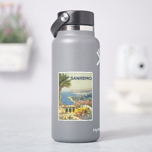 テラスからサンレモのヴィンテージ旅行ポスター シール (HydroFlask)