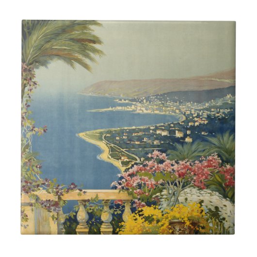 テラスからサンレモのヴィンテージ旅行ポスター タイル (正面)