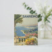 テラスからサンレモのヴィンテージ旅行ポスター ポストカード (スタンド正面)
