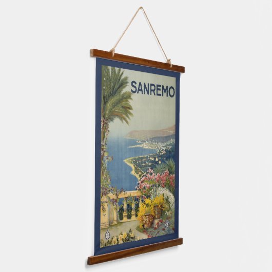 テラスからサンレモのヴィンテージ旅行ポスター 吊り下げ型タペストリー (傾斜あり)