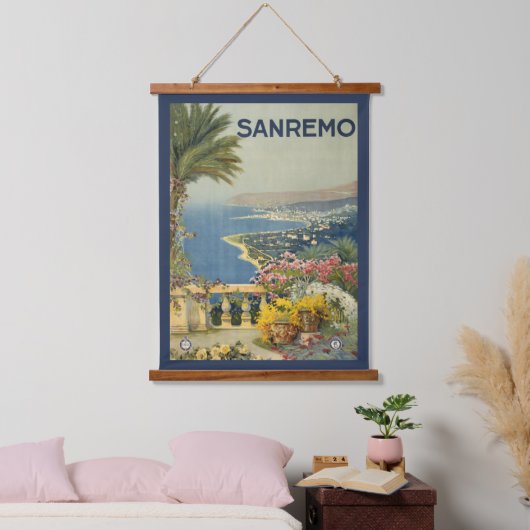 テラスからサンレモのヴィンテージ旅行ポスター 吊り下げ型タペストリー (寝室)