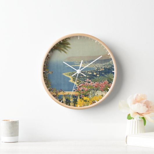 テラスからサンレモのヴィンテージ旅行ポスター 壁時計 (ホーム)