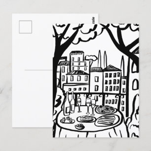 テラスでのパーティー　気まぐれな都市　手描き ポストカード