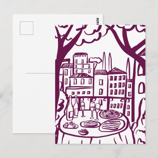 テラスでのパーティー 気まぐれな都市 手描き ポストカード (正面/裏面)