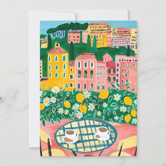 テラスでの朝食 気まぐれな都市の絵画 カード (正面)