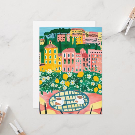 テラスでの朝食 気まぐれな都市の絵画 カード (正面/裏面インサイチュ)