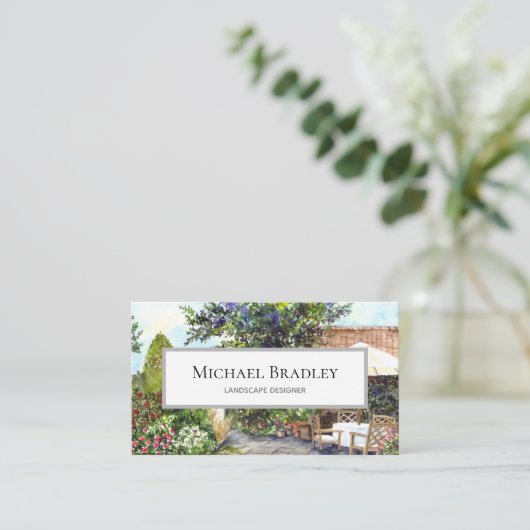 テラスオブザマナーハウスウォーターカラーランドスケープ 名刺 (スタンド正面)
