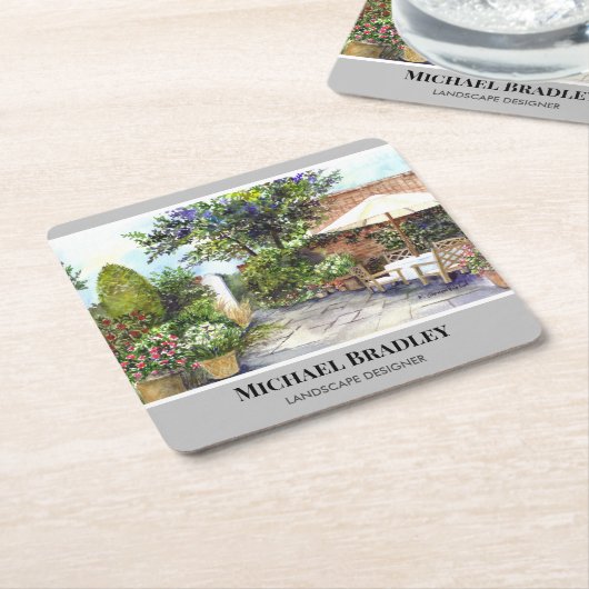 テラスオブザマナーハウスヨークウォーターカラーガーデン スクエアペーパーコースター (アングル)