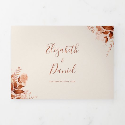 テラス素朴コッタアーチフォトオータム秋の結婚式 三つ折り招待状 (カバー)