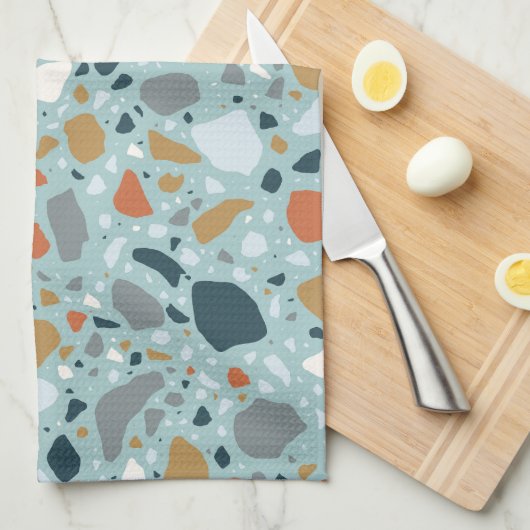 テラゾインブルー キッチンタオル (四つ折り)