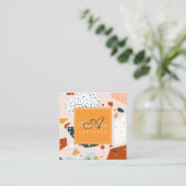 テラゾオレンジモダン色赤面花崗岩パターン名 スクエア名刺 (スタンド正面)