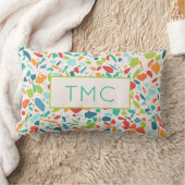 テラゾカラフルー建築モノグラムイニシャル ランバークッション (ブランケット)