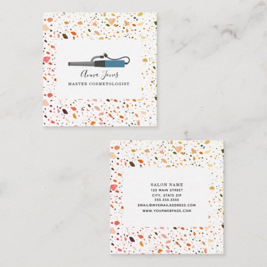 テラゾカーリングアイアンサロン美容師 スクエア名刺 (正面/裏面)