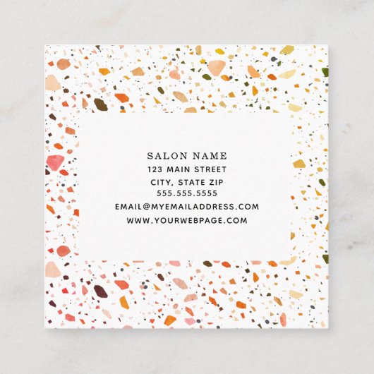 テラゾカーリングアイアンサロン美容師 スクエア名刺 (裏面)