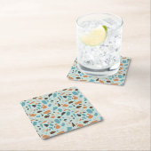 テラゾパターンブルー スクエアペーパーコースター (インサイチュ)