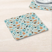 テラゾパターンブルー スクエアペーパーコースター (アングル)