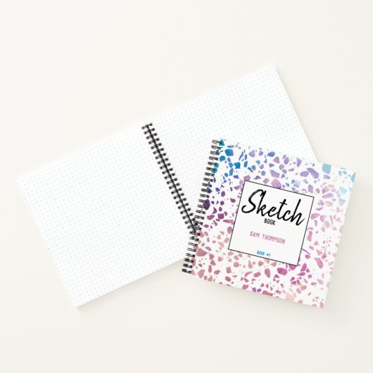 テラゾパーソナライズされたモザイクピンクブルースケッチブック ノートブック (内部)