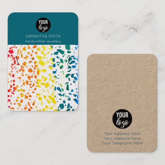テラゾモザイクカラフルネックレス表示カード 名刺 (正面/裏面)