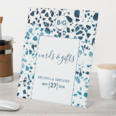 テラゾモザイクブルーウェディングカード&ギフト 台座サイン (インサイチュ)