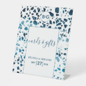 テラゾモザイクブルーウェディングカード&ギフト 台座サイン (正面)