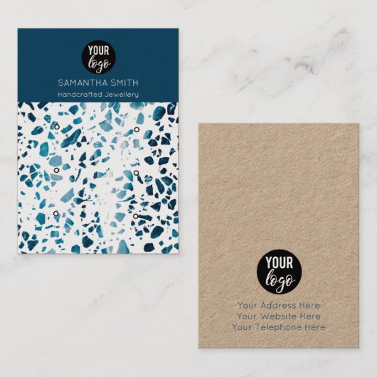 テラゾモザイクブルー3スタッドイヤリングディスプレイカード 名刺