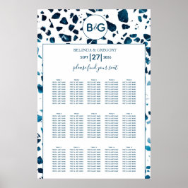 テラゾモダンモザイク結婚ブルーの座席表 ポスター