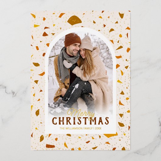 テラゾモダンークリスマスフォトフォイルホリデーカード 箔シーズンカード (正面)