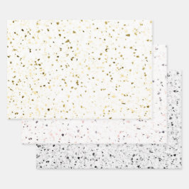 テラゾレトロホワイトブラウングリーンブラックヴィンテージ ラッピングペーパーシート