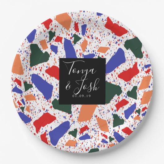 テラゾ結婚の数々の色はっきりした ペーパープレート (正面)