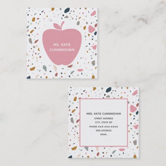 テラッツォパターンピンクアップル先生 スクエア名刺 (正面/裏面)