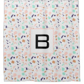 テラッツォホワイト赤面ミントモノグラム シャワーカーテン (正面)