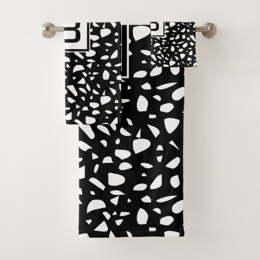 テラッツォ白黒パターンモノグラムイニシャル バスタオルセット (インサイチュ)