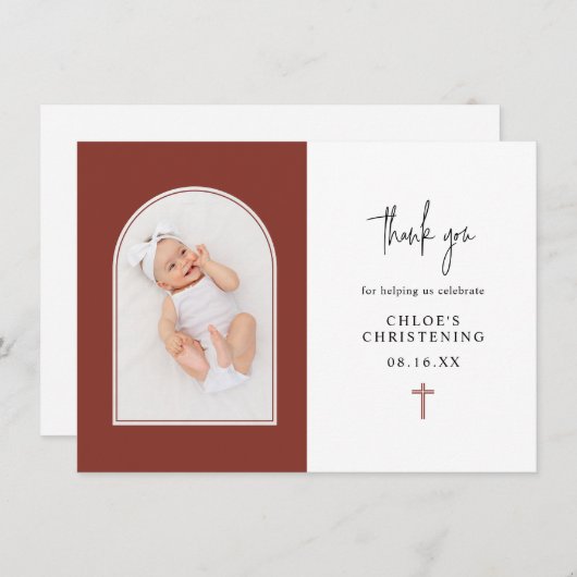 テラミニマルコタエレガントアルチフォト《キリスト教》洗礼式や命名式 サンキューカード (正面/裏面)