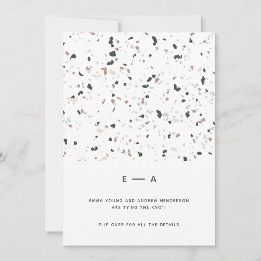 テラミニマルモダンッツォ模様グリーンピンク結婚ズ 招待状 (正面)