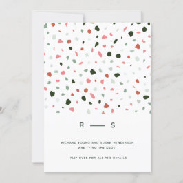 テラミニマルモダンッツォ模様グリーンピンク結婚ズ 招待状