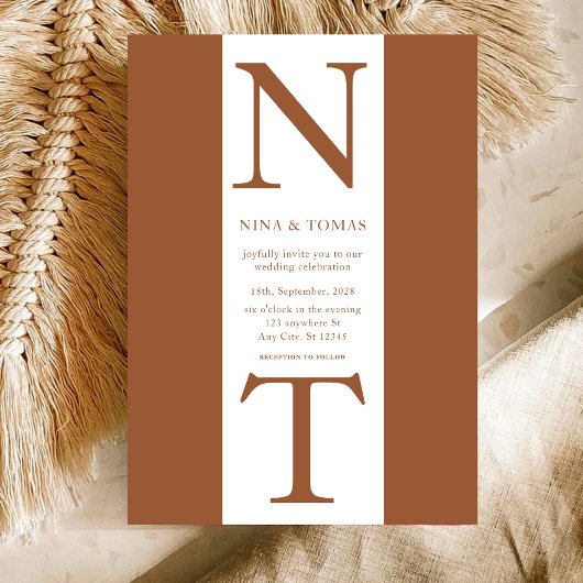 テラモダンコタエレガントモノグラムイニシャル結婚ズ 招待状