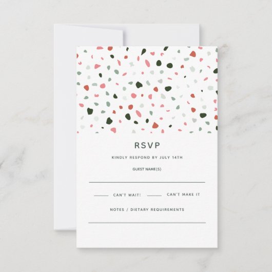 テラモダンミニマルッツォ模様グリーンピンク結婚ズ 出欠カード (正面)