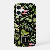 テラリウムの水彩植物模様モノグラム iPhone 16ケース (裏面)