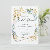 テラリウム幾何学的フレーム金ゴールドブルーブライダルシャワー 招待状 (スタンド正面)