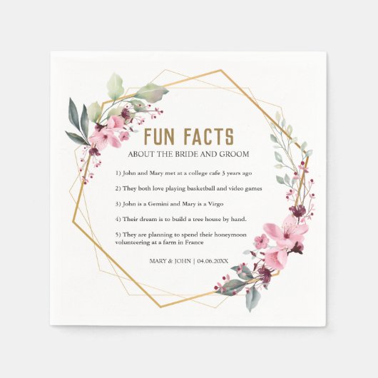 テラリモダンウムピンクフローラおもしろいファクト結婚ズ スタンダードカクテルナプキン (正面)