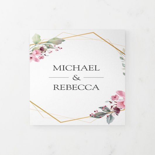 テラリモダンウムピンクフローラフォトコラージュ結婚ズ 三つ折り招待状 (カバー)