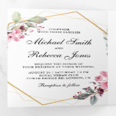 テラリモダンウムピンクフローラフォトコラージュ結婚ズ 三つ折り招待状 (内部最初)