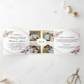 テラリモダンウムピンクフローラフォトコラージュ結婚ズ 三つ折り招待状 (内部)