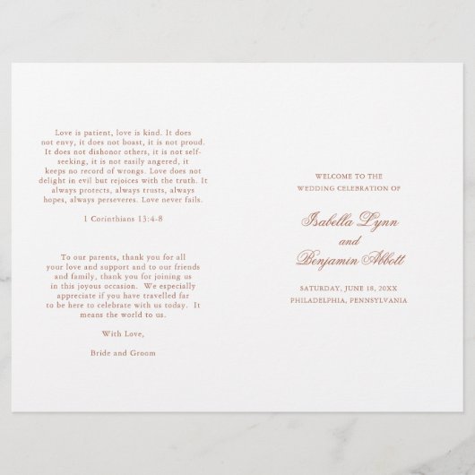 テラ伝統的コッタフォーマル結婚式 プログラム (正面)