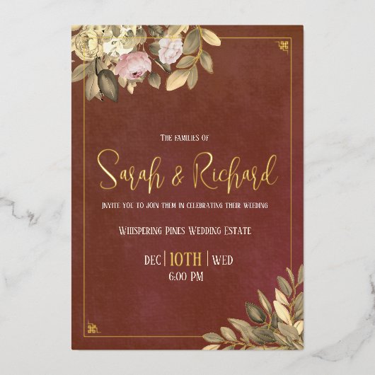 テラ素朴コッタボタニカルボホラックス結婚ズ 箔招待状 (正面)