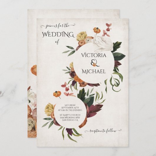 テラ素朴コッタボホフローラリース結婚ズ 招待状 (正面/裏面)