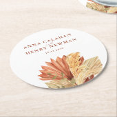 テラ素朴コッタ乾燥ヤシの葉結婚の ラウンドペーパーコースター (アングル)